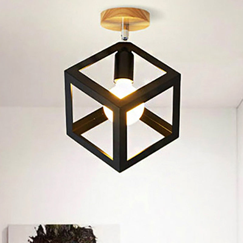 Rotatable 1 Bulb Square/Pyramid Ceiling Mount Light Modern Stylish Metallic Black/White Ceiling Lamp for Foyer Stair