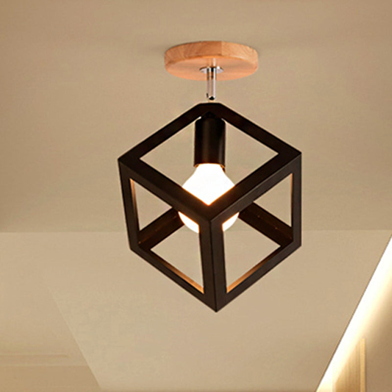 Rotatable 1 Bulb Square/Pyramid Ceiling Mount Light Modern Stylish Metallic Black/White Ceiling Lamp for Foyer Stair