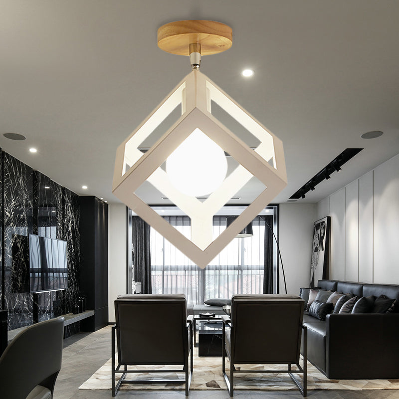 Rotatable 1 Bulb Square/Pyramid Ceiling Mount Light Modern Stylish Metallic Black/White Ceiling Lamp for Foyer Stair