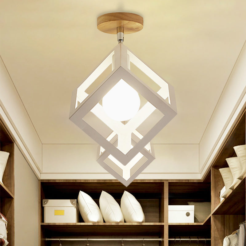 Rotatable 1 Bulb Square/Pyramid Ceiling Mount Light Modern Stylish Metallic Black/White Ceiling Lamp for Foyer Stair