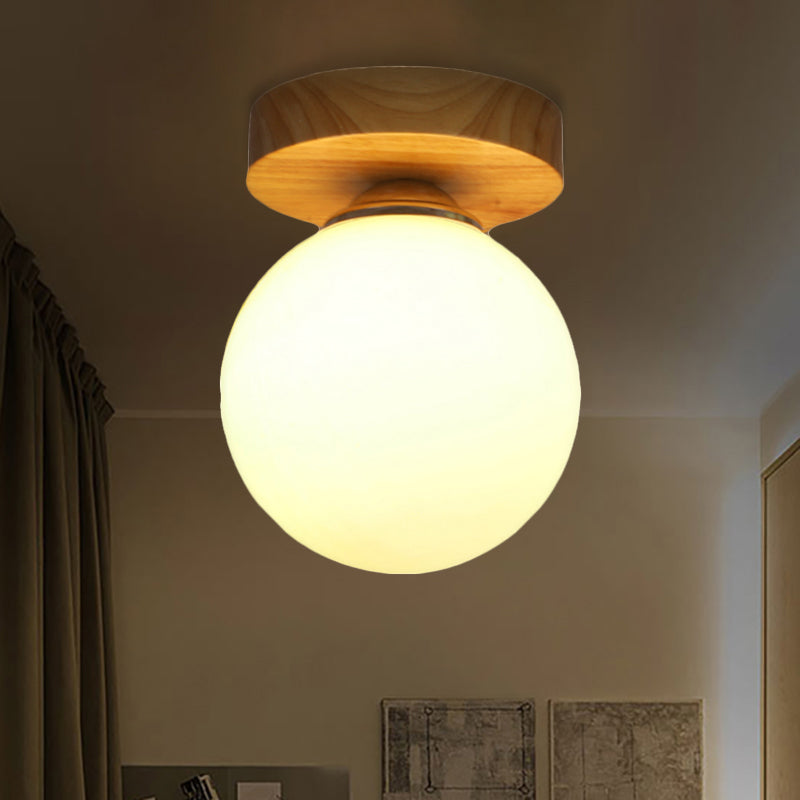 Contemporary Sphere Flushmount Light Milk Glass 1 Light White Ceiling Lamp für Hallway