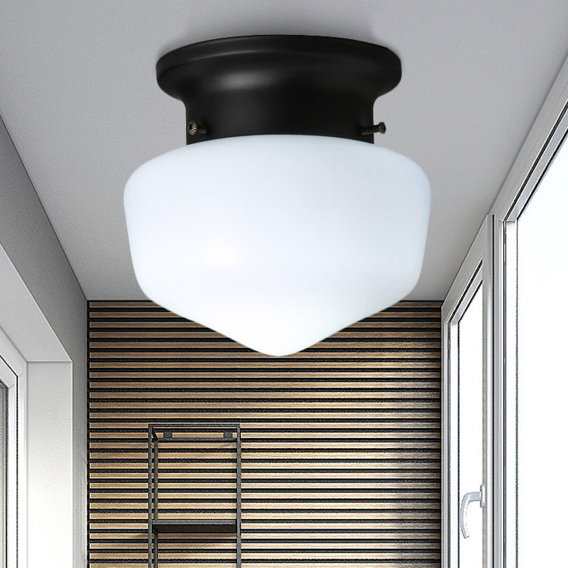 Plafonnier moderne en verre blanc Schoolhouse, 1 lumière, plafonnier noir
