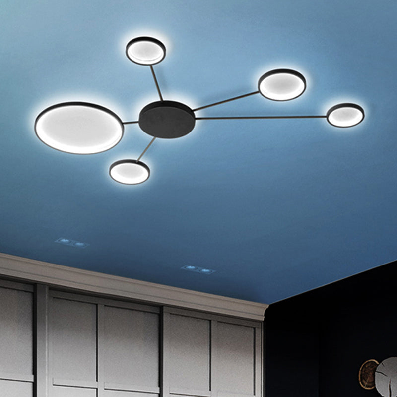 Spoke-Like Acrylic Ceiling Flush Light Simplicity LED Black/White Flushmount in Warm/White Light