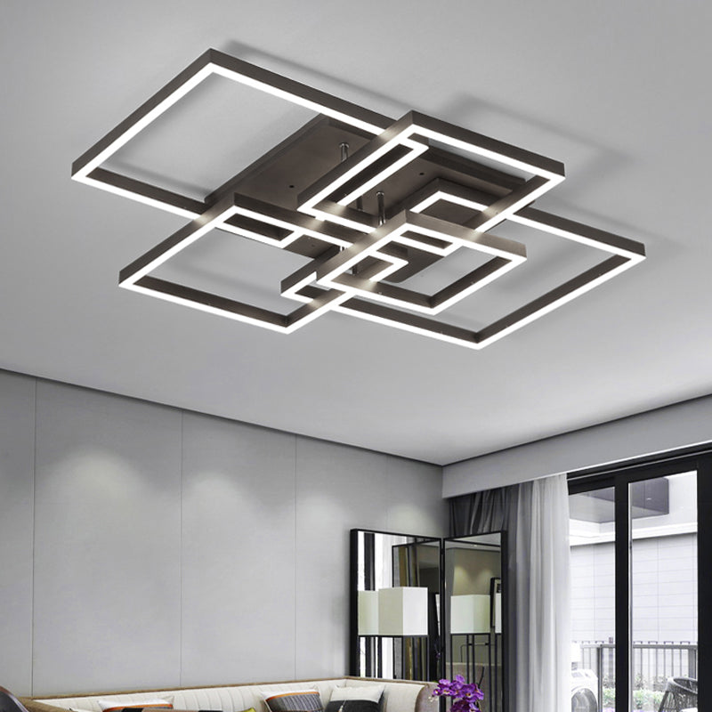 Square Acrylic Ceiling Light Modern LED 39"/47" Wide Brown Semi Flush Mount Light in Warm/White Light
