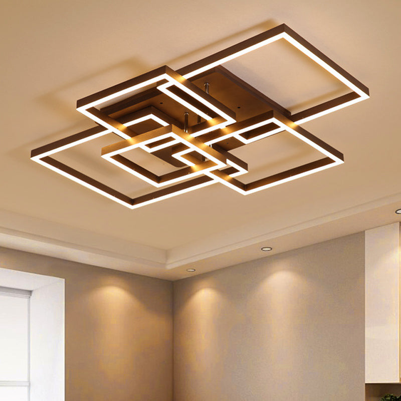 Square Acrylic Ceiling Light Modern LED 39"/47" Wide Brown Semi Flush Mount Light in Warm/White Light