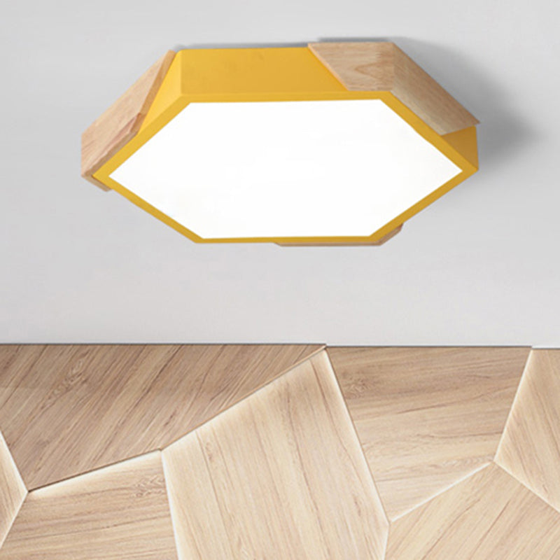 Slim Panel Hexagon Plafond Licht Macaron Loft Acryl LED Groen/Pink/wit/Geel Flush Mount Light in Warm Licht voor Kindergarten
