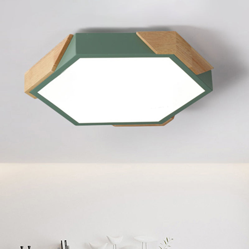 Slim Panel Hexagon Plafond Licht Macaron Loft Acryl LED Groen/Pink/wit/Geel Flush Mount Light in Warm Licht voor Kindergarten