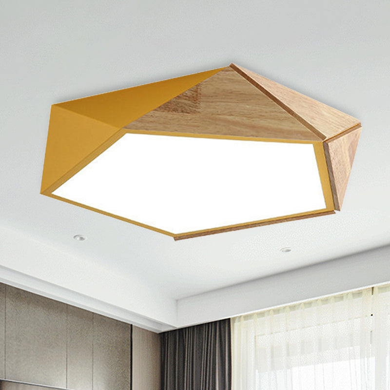 Pentagon-Deckenleuchte für Arbeitszimmer, Acryl und Holz, Macron-Stil, 16,5"/20,5" breite LED-Deckenleuchte in Grün/Rosa/Gelb