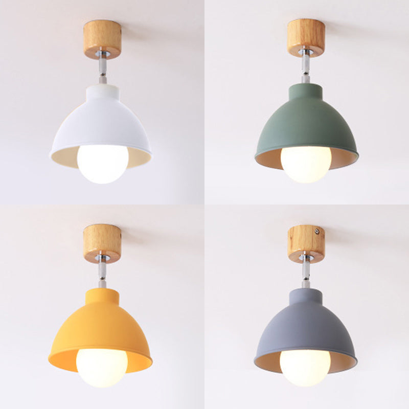 Plafonnier en forme de dôme de style macaron, semi-encastré rotatif en métal, 1 tête, gris/blanc, pour chambre à coucher