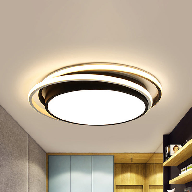 Drum Flush Ceiling Light with Acrylic Diffuser Modern Metal Integrated LED Black/White Ceiling Mount Light for Bedroom in Warm/White