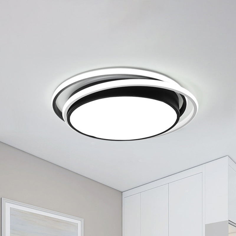 Drum Flush Ceiling Light with Acrylic Diffuser Modern Metal Integrated LED Black/White Ceiling Mount Light for Bedroom in Warm/White