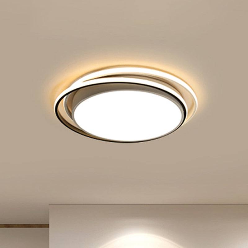 Drum Flush Ceiling Light with Acrylic Diffuser Modern Metal Integrated LED Black/White Ceiling Mount Light for Bedroom in Warm/White