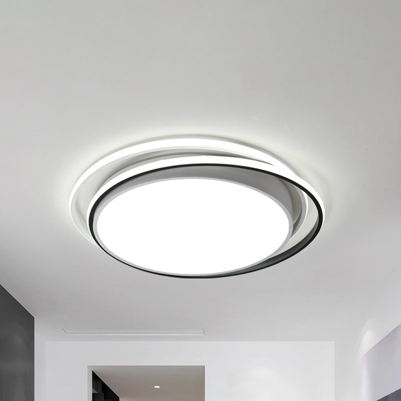 Drum Flush Ceiling Light with Acrylic Diffuser Modern Metal Integrated LED Black/White Ceiling Mount Light for Bedroom in Warm/White