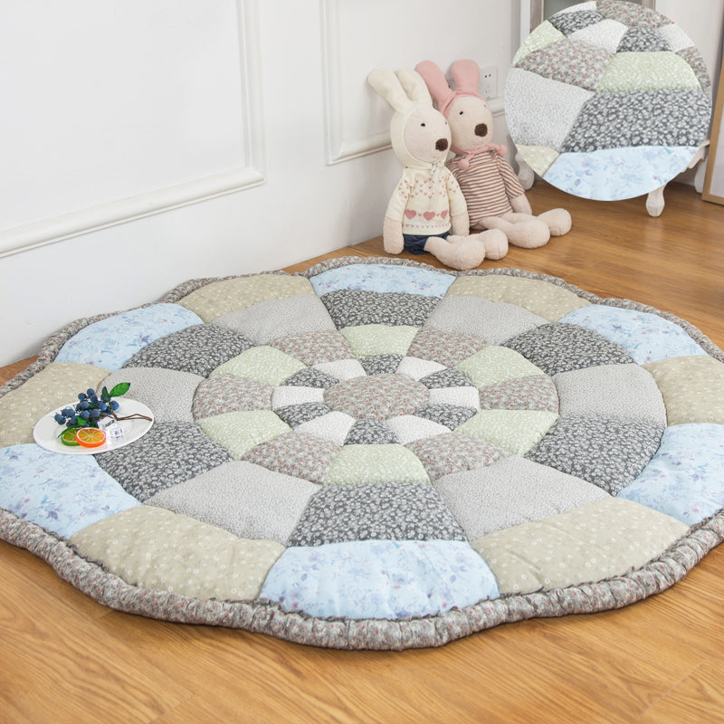 Calming Bedroom Rug Multi Colored Plaid Printed Area Carpet Cotton Anti-Slip Backing Pet Friendly Indoor Rug