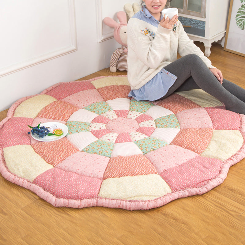 Calming Bedroom Rug Multi Colored Plaid Printed Area Carpet Cotton Anti-Slip Backing Pet Friendly Indoor Rug