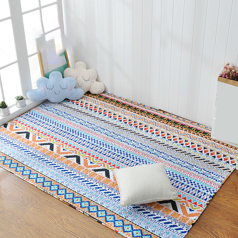 Casual Bedroom Rug Multi Colored Geometric Printed Area Carpet Cotton Non-Slip Backing Easy Care Indoor Rug
