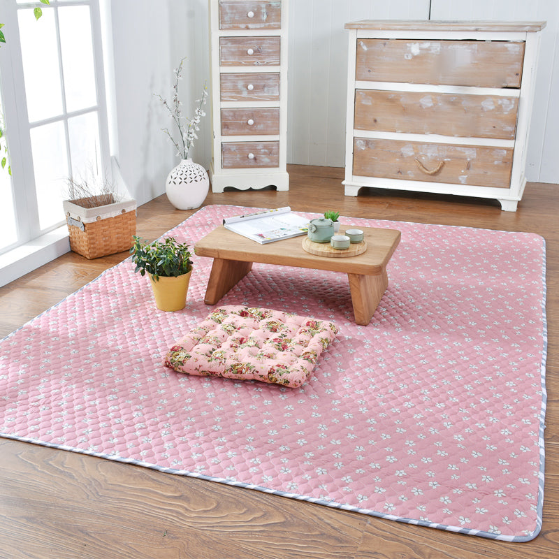 Fancy Floral Printed Rug Multi Colored Cotton Area Carpet Non-Slip Backing Pet Friendly Washable Indoor Rug for Room