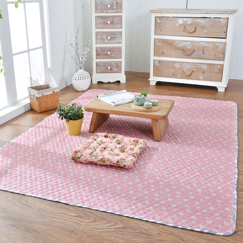 Fancy Floral Printed Rug Multi Colored Cotton Area Carpet Non-Slip Backing Pet Friendly Washable Indoor Rug for Room