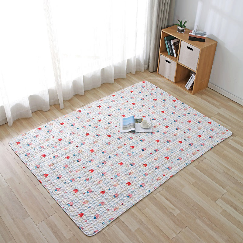 Nordic Cartoon Printed Rug Multi Colored Cotton Area Rug Anti-Slip Backing Easy Care Indoor Rug for Decoration