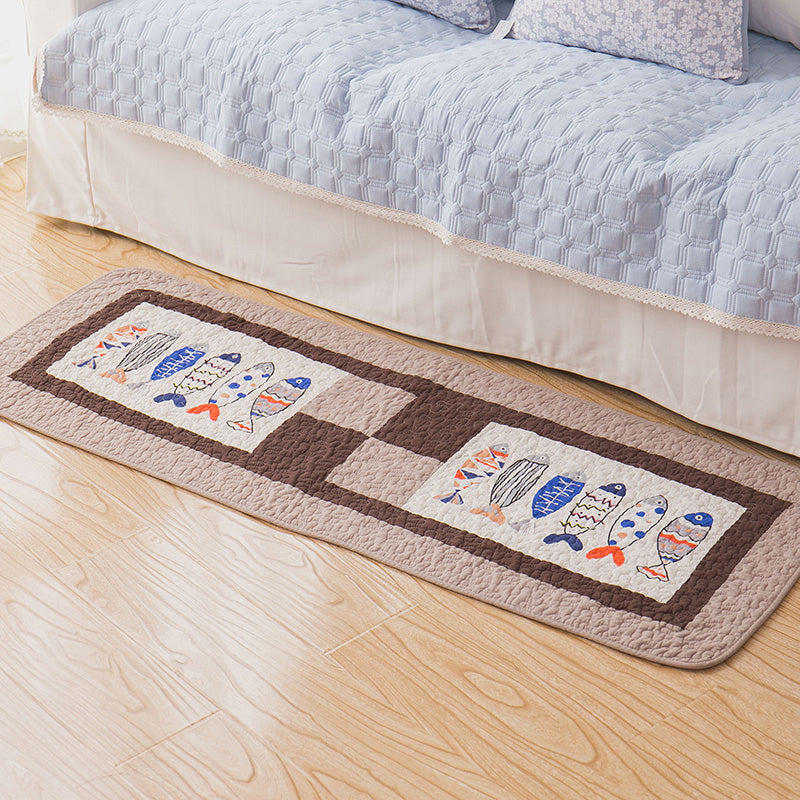 Modern Bedroom Rug Multi Colored Stripe Printed Area Carpet Cotton Non-Slip Stain-Resistant Indoor Rug