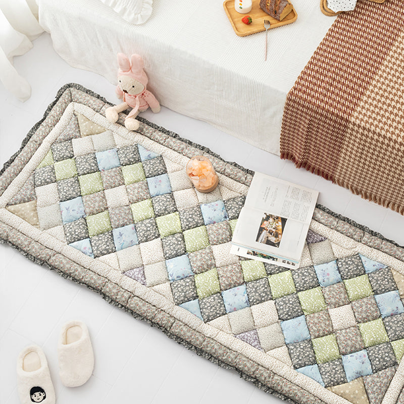 Simple Living Room Rug Multi Colored Plaid Printed Area Carpet Cotton Anti-Slip Pet Friendly Indoor Rug