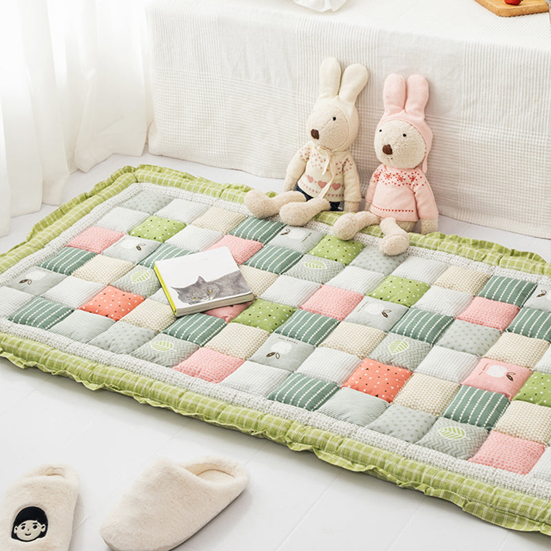 Simple Living Room Rug Multi Colored Plaid Printed Area Carpet Cotton Anti-Slip Pet Friendly Indoor Rug