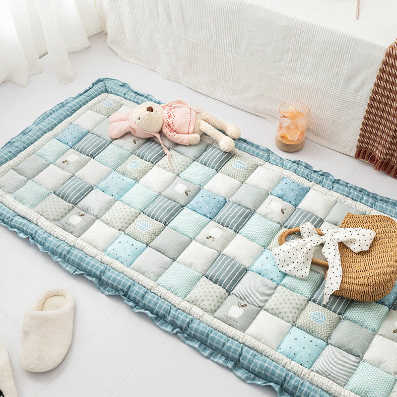 Simple Living Room Rug Multi Colored Plaid Printed Area Carpet Cotton Anti-Slip Pet Friendly Indoor Rug