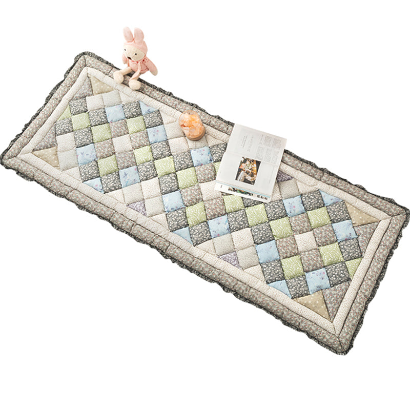 Simple Living Room Rug Multi Colored Plaid Printed Area Carpet Cotton Anti-Slip Pet Friendly Indoor Rug