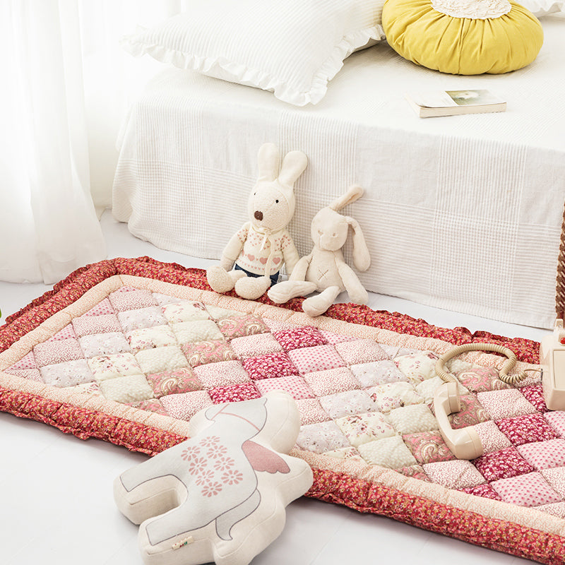 Simple Living Room Rug Multi Colored Plaid Printed Area Carpet Cotton Anti-Slip Pet Friendly Indoor Rug