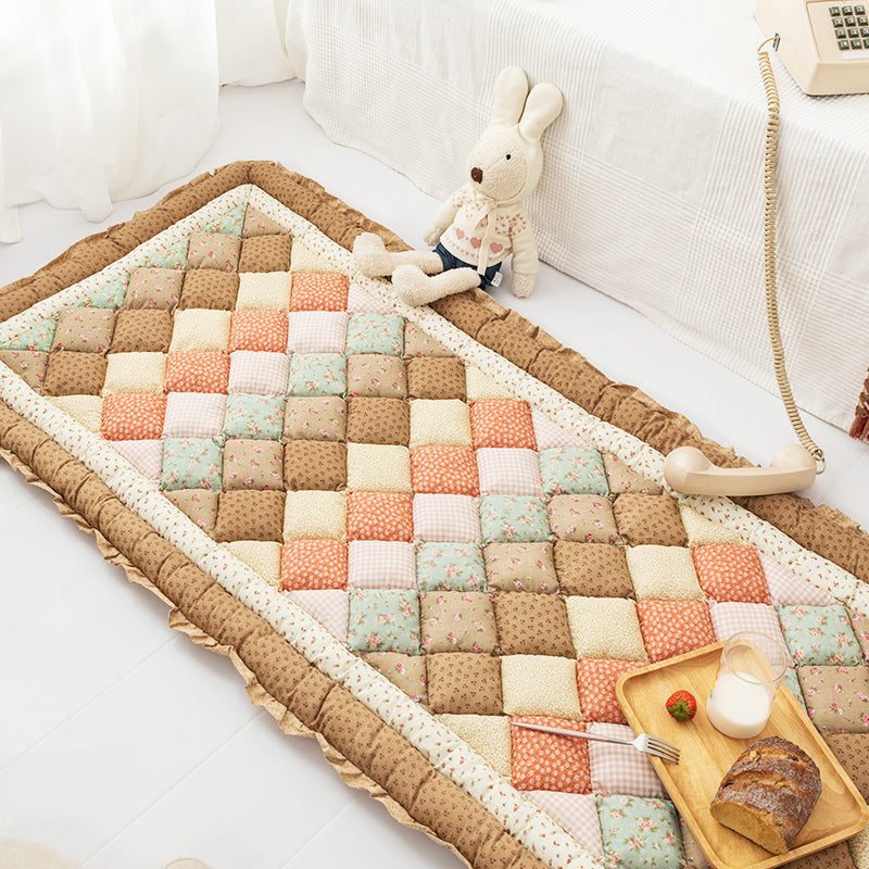 Simple Living Room Rug Multi Colored Plaid Printed Area Carpet Cotton Anti-Slip Pet Friendly Indoor Rug