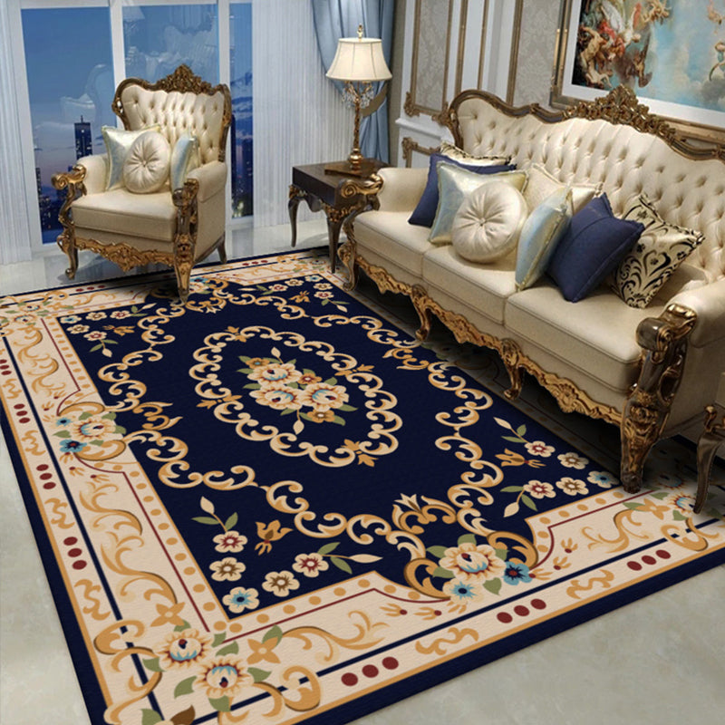 Shabby Chic Living Room Rug Multicolored Floral Printed Indoor Rug Cotton Blend Anti-Slip Backing Pet Friendly Area Carpet