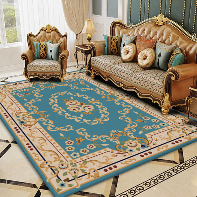 Shabby Chic Living Room Rug Multicolored Floral Printed Indoor Rug Cotton Blend Anti-Slip Backing Pet Friendly Area Carpet