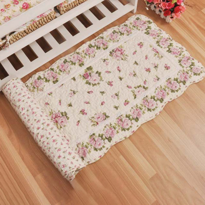 Multi Colored Casual Rug Cotton Flower Printed Indoor Rug Anti-Slip Backing Easy Care Area Carpet for Home Decor