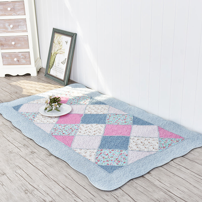 Modern Geometric Printed Rug Multicolored Cotton Indoor Rug Anti-Slip Backing Stain-Resistant Area Carpet for Room