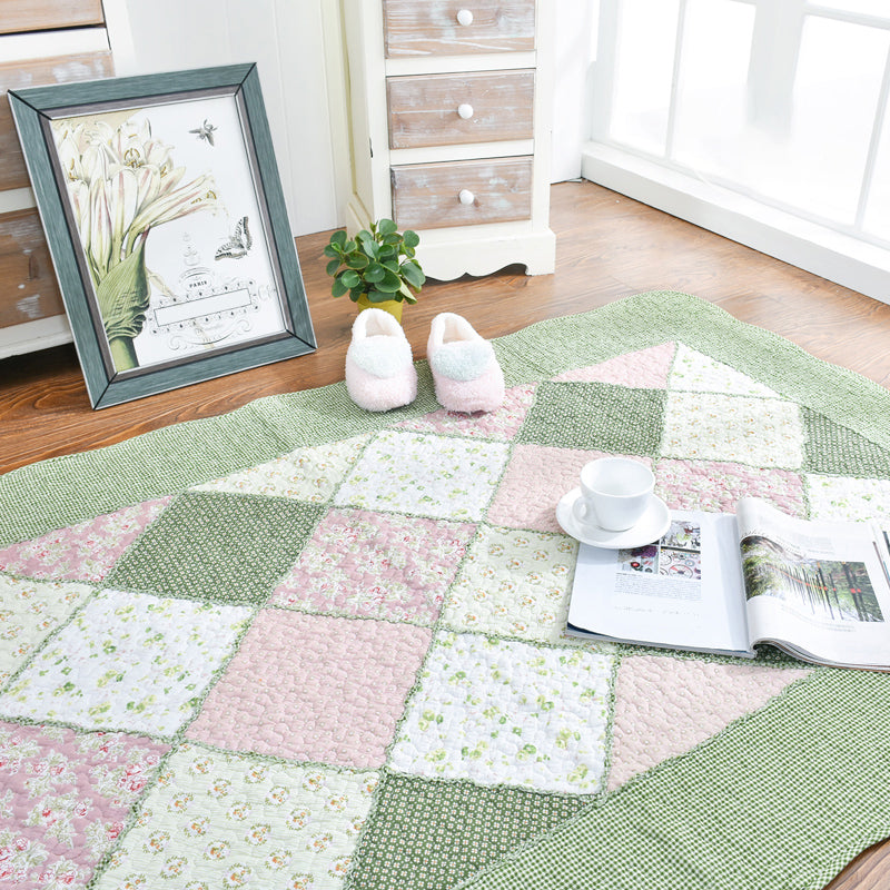 Modern Geometric Printed Rug Multicolored Cotton Indoor Rug Anti-Slip Backing Stain-Resistant Area Carpet for Room