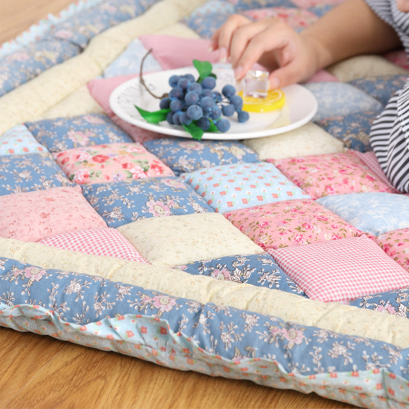 Nordic Plaid Printed Rug Multicolored Cotton Indoor Rug Anti-Slip Pet Friendly Easy Care Area Carpet for Room