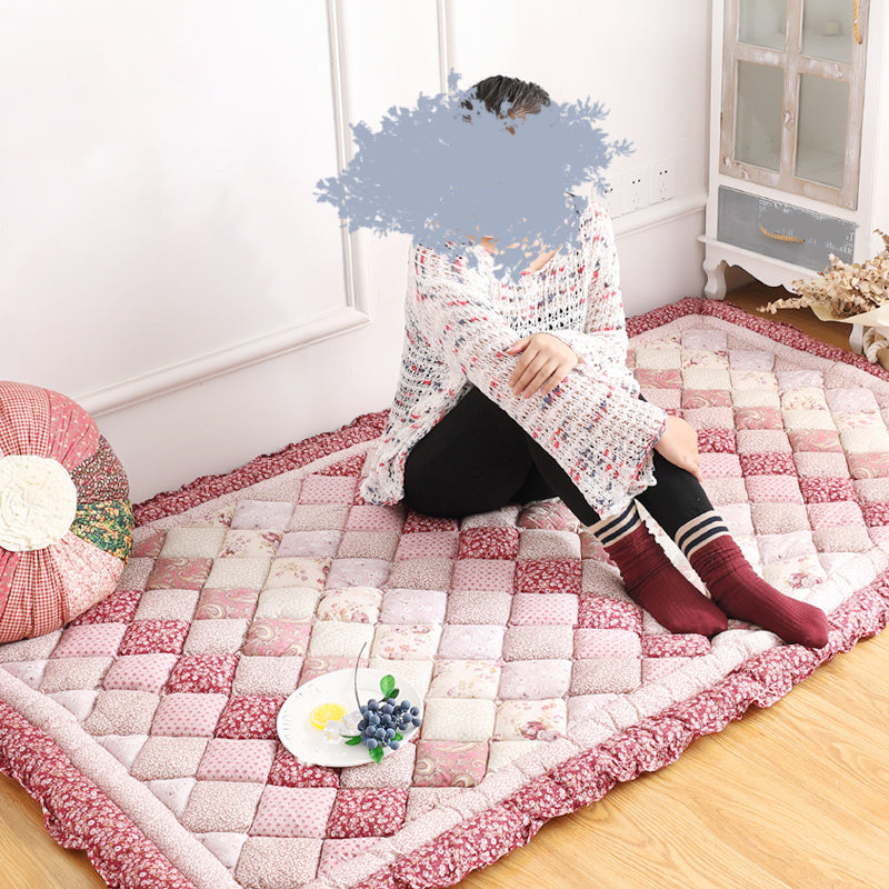 Nordic Plaid Printed Rug Multicolored Cotton Indoor Rug Anti-Slip Pet Friendly Easy Care Area Carpet for Room