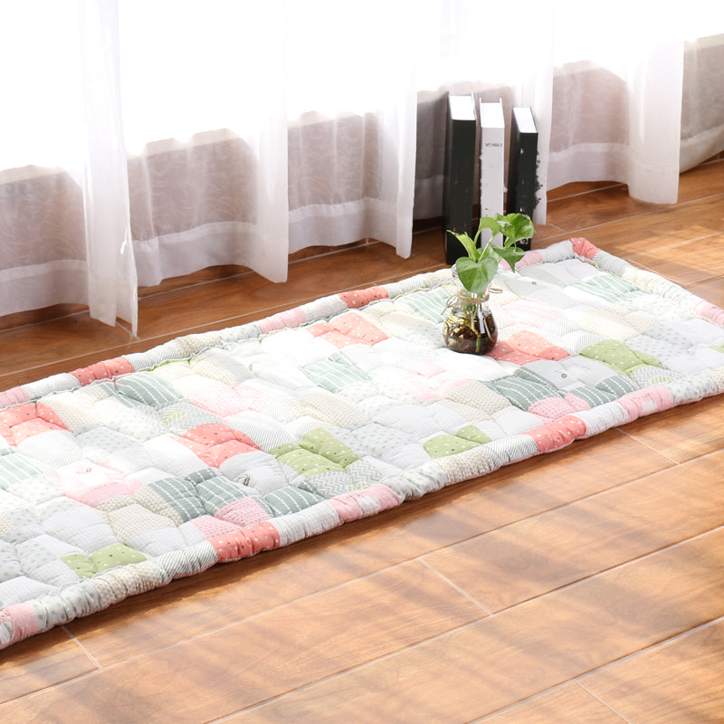 Simple Living Room Rug Multicolored Plaid Printed Area Carpet Cotton Non-Slip Backing Pet Friendly Area Rug