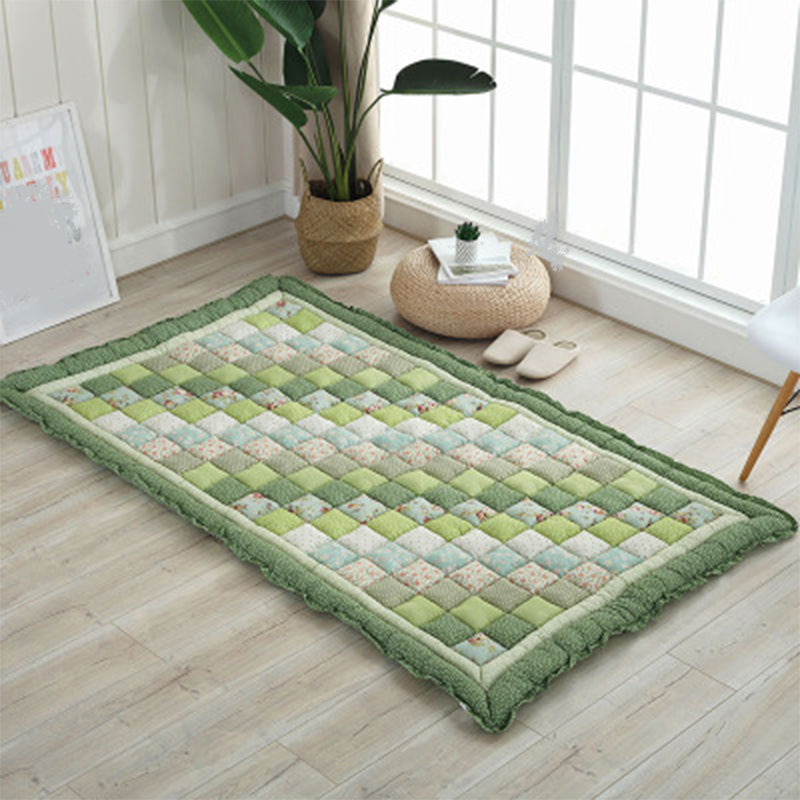 Simple Living Room Rug Multicolored Plaid Printed Area Carpet Cotton Non-Slip Backing Pet Friendly Area Rug