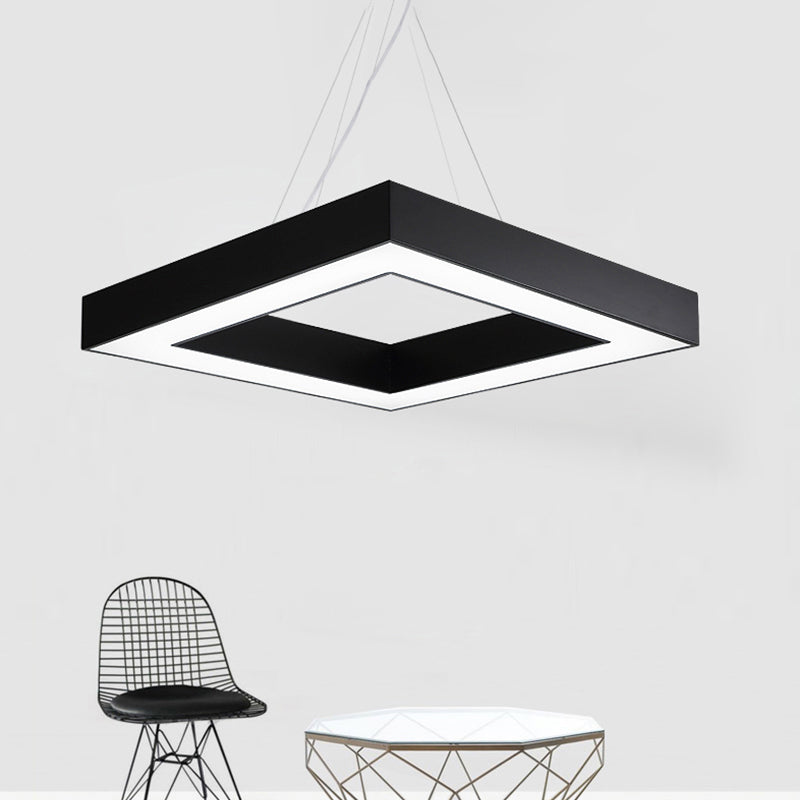 Square Metal Anhänger Beleuchtung Modernes LED Black Hanging Lamp Kit in Weiß/warmes Licht für Büro, 23,5 "/31,5" breit