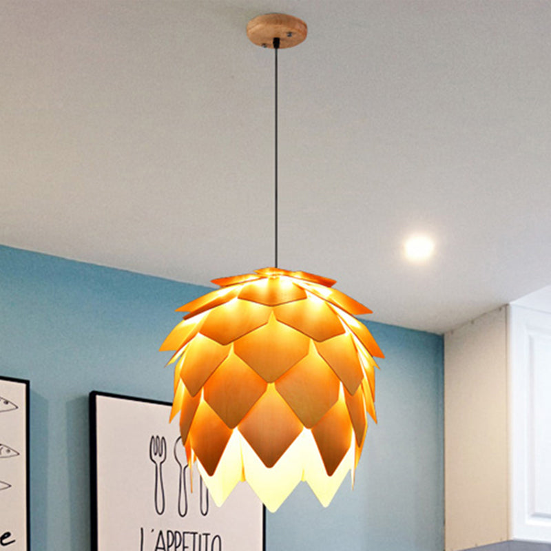 10"/12" W Pinecone Pendant Lighting Lodge Style Wood 1 Light Dining Room Adjustable Ceiling Light Fixture in Beige