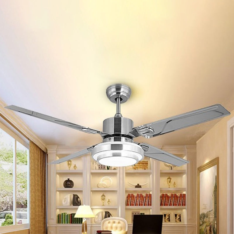 LED Kürbis halb Flush Lighting Moderne Silber Finish Metall 4 Blades Deckenlüfter Lampenlampe, 42 "W.