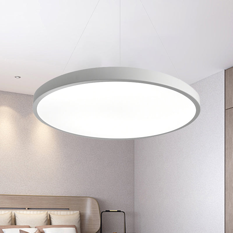 16"/19.5" Wide Plate Hanging Lamp Modern Metal Led White Ceiling Pendant Light for Office in White Light/Remote Control Stepless Dimming/Third Gear