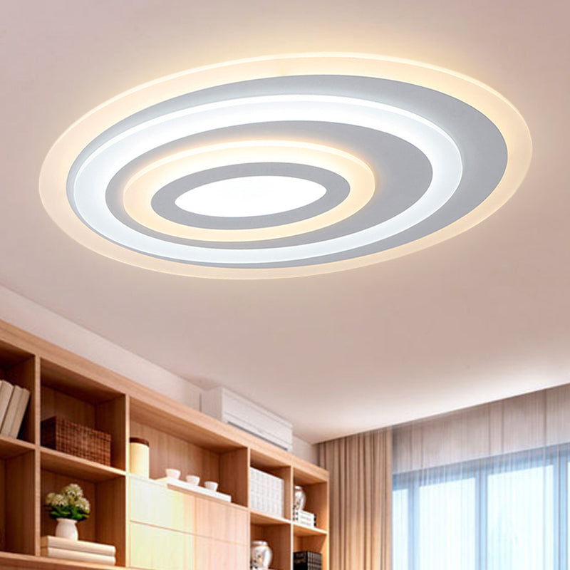 16"/19.5/25.5" Wide Oval Acrylic Flush Lamp Contemporary LED White Flush Mount Ceiling Fixture in Warm/White Light
