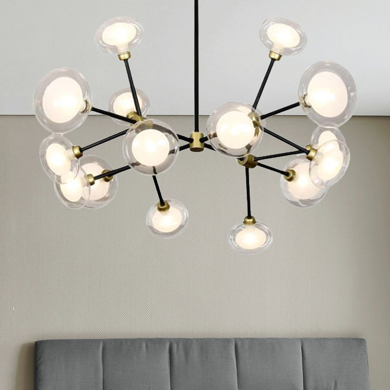 Modern Black Suspension Light 8/12/16 Lights Branch Metallic Chandelier with Oval Glass Shade for Cafe