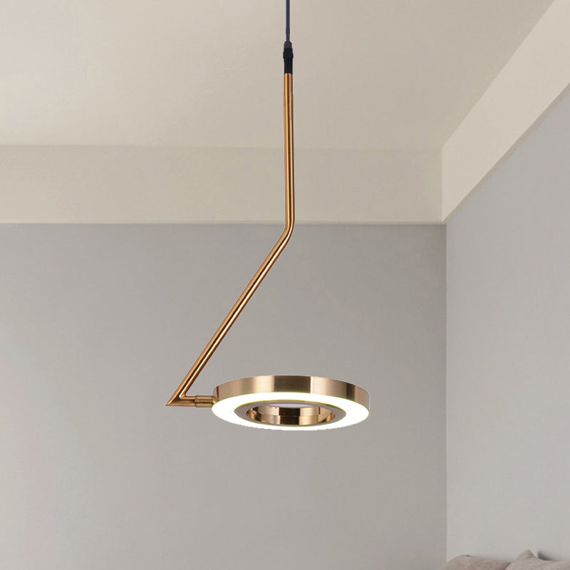 Gold Ring Hanging Pendant Light Minimalist Metal LED Dining Room Ceiling Lamp with Curved Arm