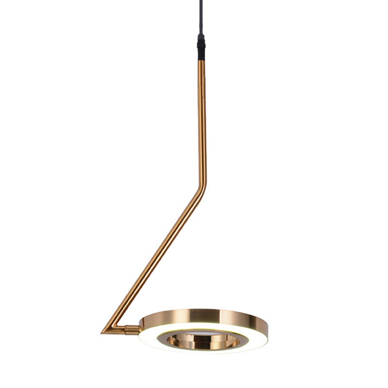 Gold Ring Hanging Pendant Light Minimalist Metal LED Dining Room Ceiling Lamp with Curved Arm