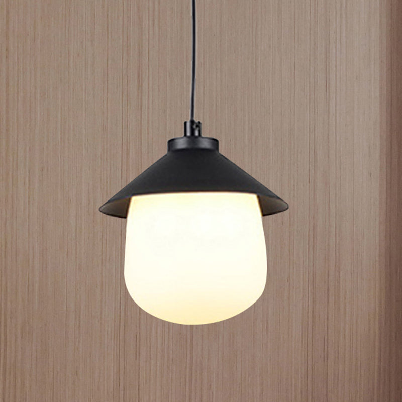 Iluminación colgante de cono con sombra de vidrio ovalado Luz de techo colgante negro minimalista para comedor