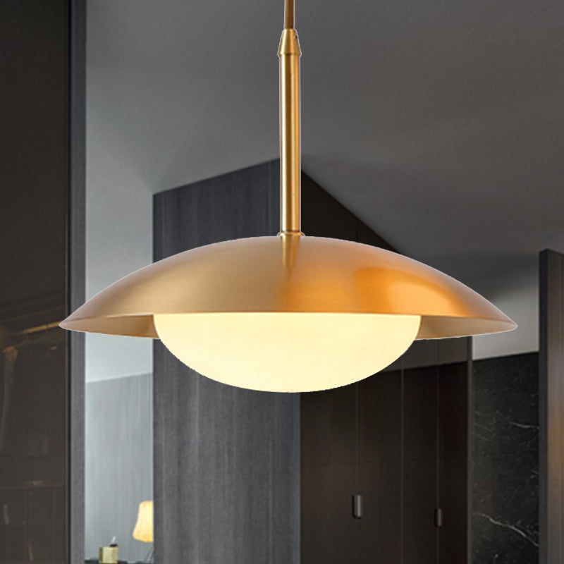 Hemisphere Metal Hanging Light mit Glasschatten einfacher Stil goldener einzelner Kopf Anhänger Licht für Esszimmer