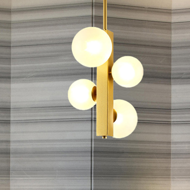 4/8 Lights Gold Linear Suspension Light Simple Modern Metallic Chandelier with Modo Clear/White Glass Shade for Dining Room